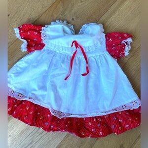 Vintage 80’s Red and White Baby Dress with Lace Trim